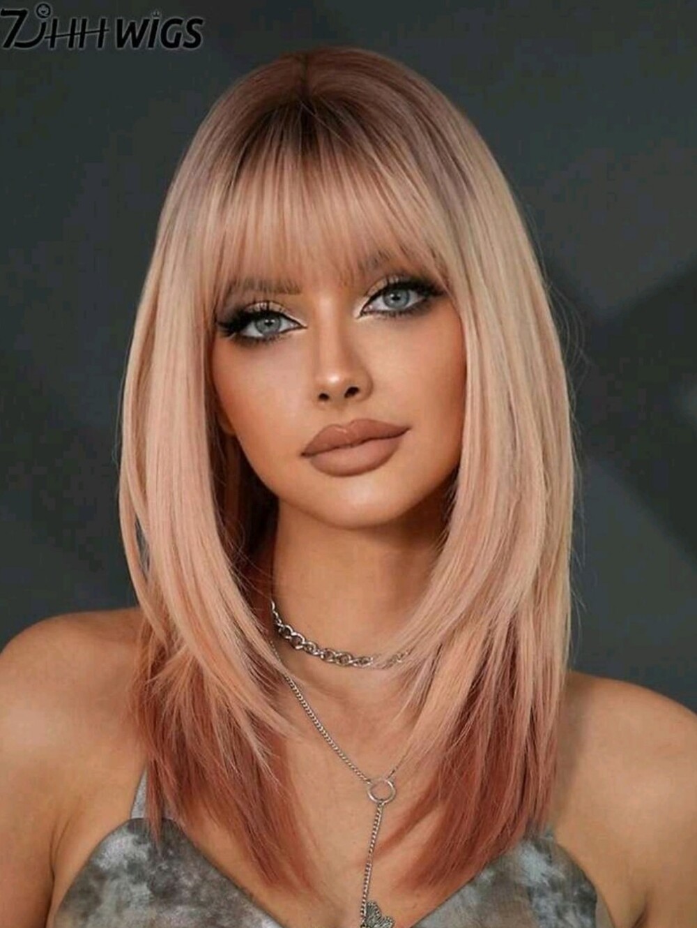 18 In Wig Rose Blonde Straight Lace Front Wig with Bangs